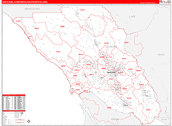 Santa Rosa Metro Area Wall Map Red Line Style 2026
